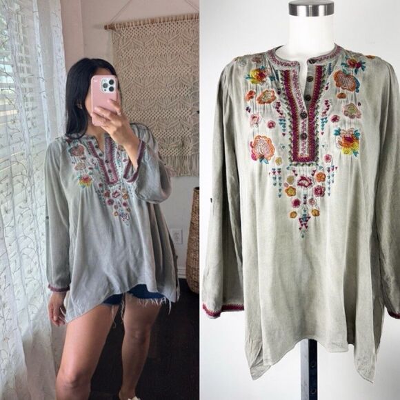 Andree Women’s Size M Medium Embroidered Tunic Lagenlook Oversized Top Boho - Picture 1 of 6